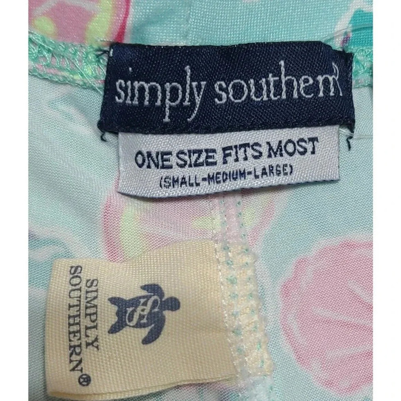 Simply Southern Capri Leggings Women's One Size Fits Most Teal Pink Turtles New - Picture 4 of 6